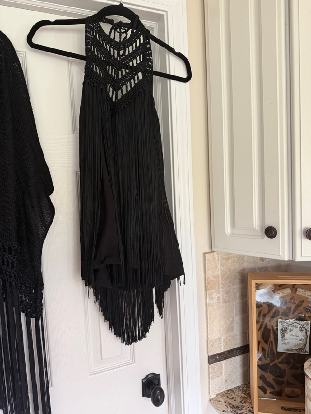 Boston Proper Black Crochet Cover-Up with Velvet Trim - Picture 3 of 10